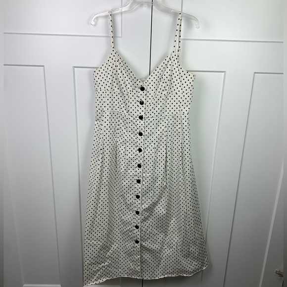J. Crew 14 Button Front Midi Sun Dress White Black Polka Dot Blake Emily Paris - Picture 4 of 12